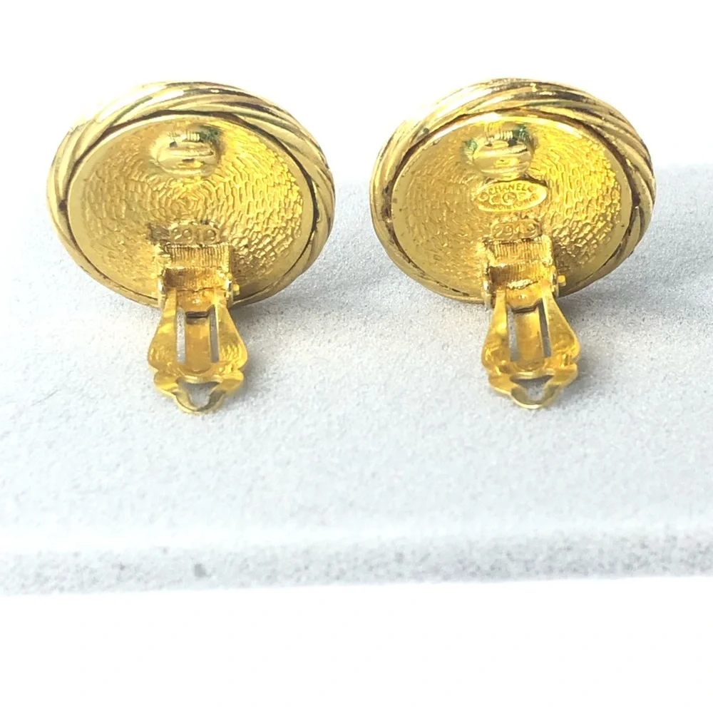 CHANEL Gold Interlinked CC Rope Bezel Detail Statement Earrings w/ Box